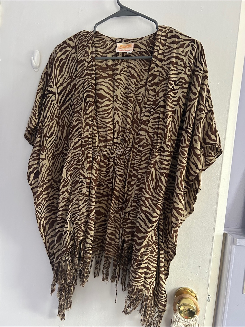 Bohemian Zebra Print Kimono Top - Brown/Cream